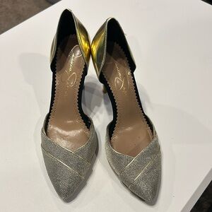 EUC gorgeous gold and silver mesh d’orsay heels by Jessica Simpson!